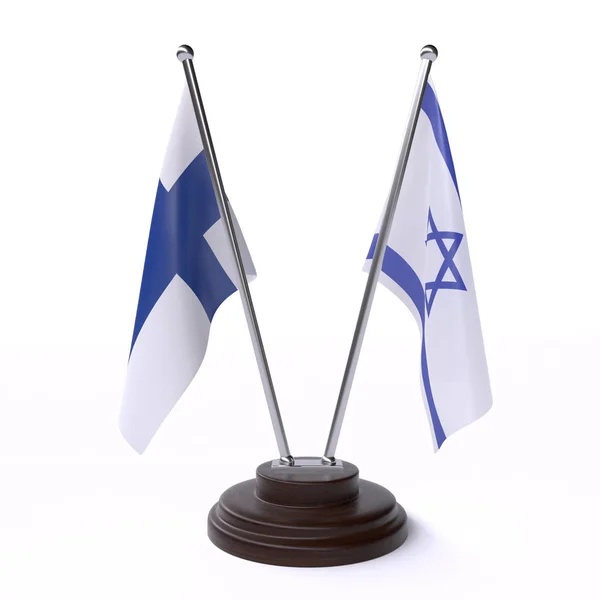 Finnországban Izraelben Két Fehér Háttéren Izolált Asztali Zászló — Stock Fotó