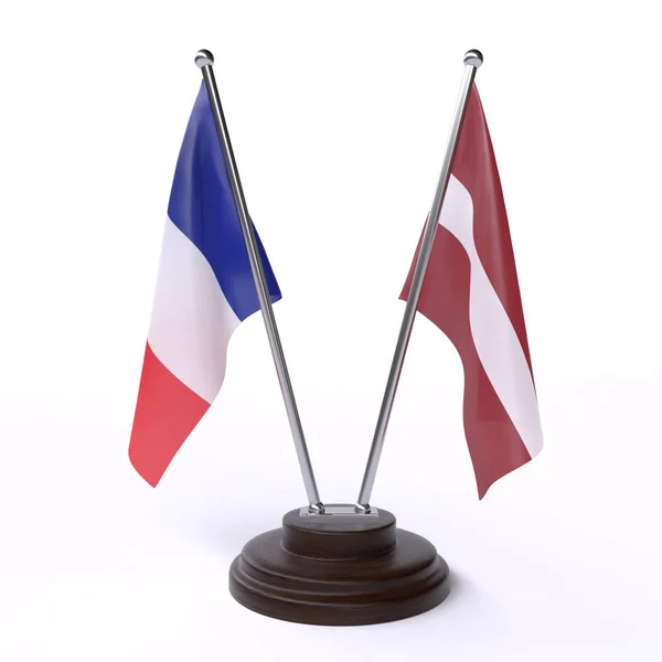 Франція Латвія Дві Настільні Прапори Ізольовані Білому Фоні — стокове фото
