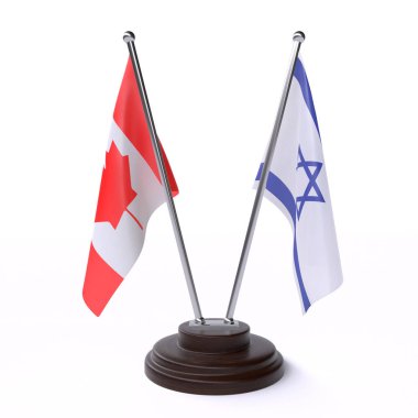 kanada ve İsrail, beyaz arka plan üzerinde izole iki masa bayrakları