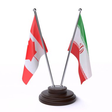 kanada ve İran, beyaz arka plan üzerinde izole iki masa bayrakları