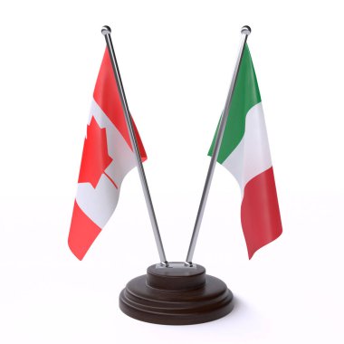 kanada ve İtalya, beyaz arka plan üzerinde izole iki masa bayrakları