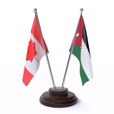 kanada ve ürdün, beyaz arka plan üzerinde izole iki masa bayrakları