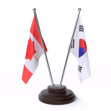 kanada ve kore, beyaz arka plan üzerinde izole iki masa bayrakları