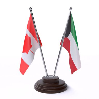 kanada ve kuveyt, beyaz arka plan üzerinde izole iki masa bayrakları