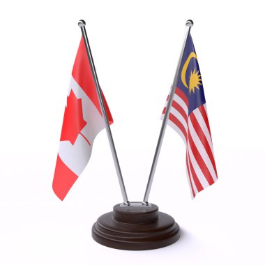 kanada ve malezya, beyaz arka plan üzerinde izole iki masa bayrakları