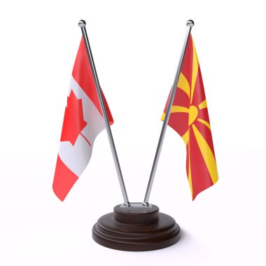kanada ve makedonya, beyaz arka plan üzerinde izole iki masa bayrakları