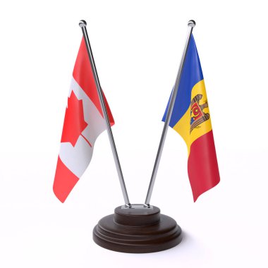 kanada ve moldova, beyaz arka plan üzerinde izole iki masa bayrakları