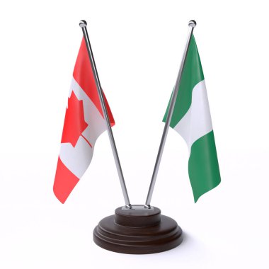 kanada ve nijerya, beyaz arka plan üzerinde izole iki masa bayrakları