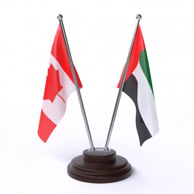 kanada ve birleşik arap emirlikleri, beyaz arka plan üzerinde izole iki masa bayrakları