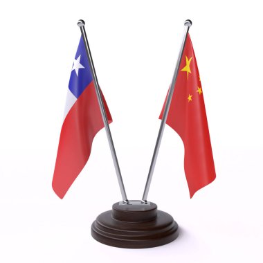 şili ve çin, beyaz arka plan üzerinde izole iki masa bayrakları
