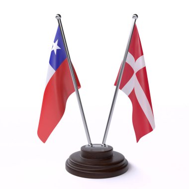 şili ve Danimarka, beyaz arka plan üzerinde izole iki masa bayrakları