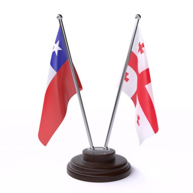 şili ve gürcistan, beyaz arka plan üzerinde izole iki masa bayrakları