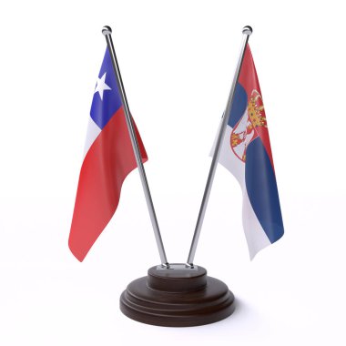 şili ve sırbistan, beyaz arka plan üzerinde izole iki masa bayrakları