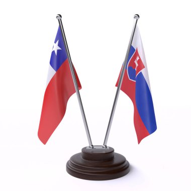 şili ve slovakya, beyaz arka plan üzerinde izole iki masa bayrakları