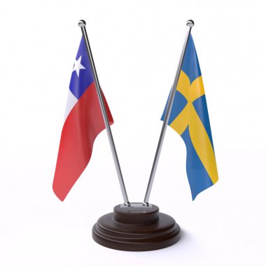 şili ve İsveç, beyaz arka plan üzerinde izole iki masa bayrakları