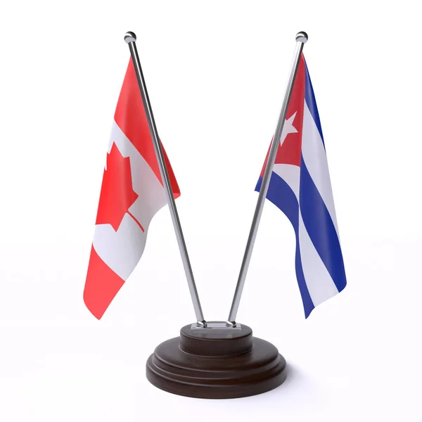 Kanada Och Kuba Två Bordsflaggor Isolerade Vit Bakgrund — Stockfoto