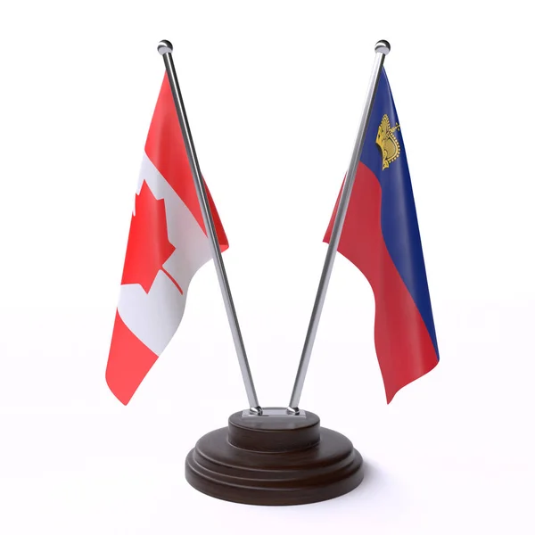 Kanada Lichtenštejnsko Dva Příznaky Tabulky Izolované Bílém Pozadí — Stock fotografie