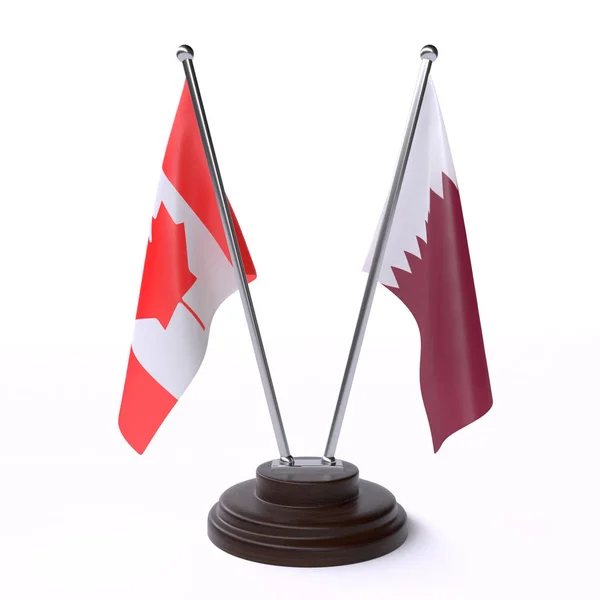 Kanada Katar Dva Příznaky Tabulky Izolované Bílém Pozadí — Stock fotografie