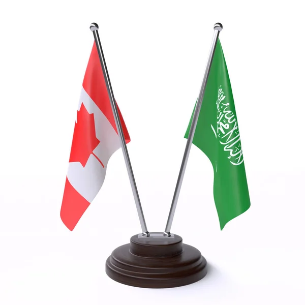Kanada Saúdská Arábie Dvě Vlajky Tabulky Izolované Bílém Pozadí — Stock fotografie