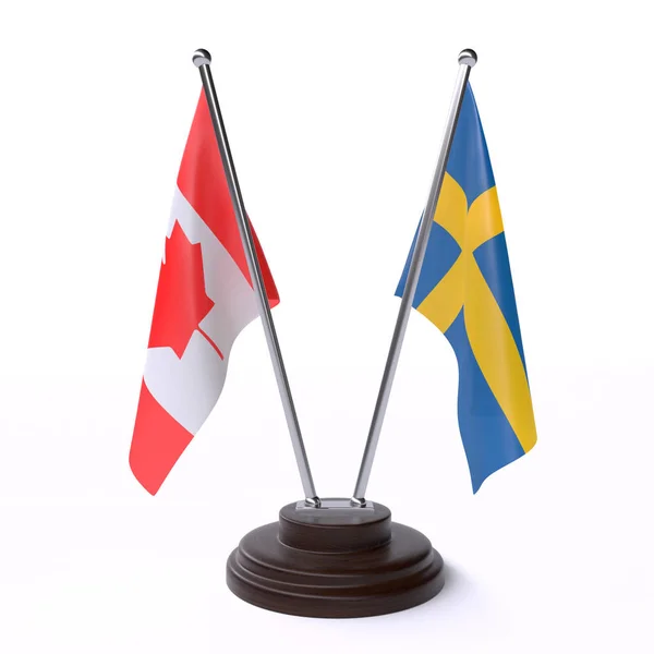 Kanada Švédsko Dva Příznaky Tabulky Izolované Bílém Pozadí — Stock fotografie