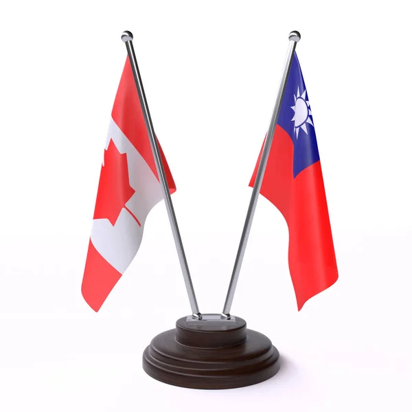 Canada Taiwan Dos Banderas Mesa Aisladas Sobre Fondo Blanco —  Fotos de Stock