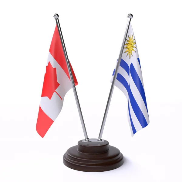 Canada Uruguay Deux Drapeaux Table Isolés Sur Fond Blanc — Photo