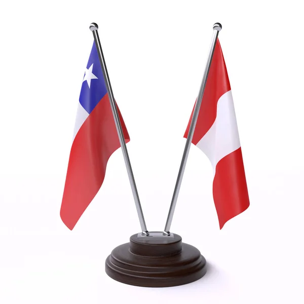 Chile Peru Dvě Vlajky Tabulky Izolované Bílém Pozadí — Stock fotografie