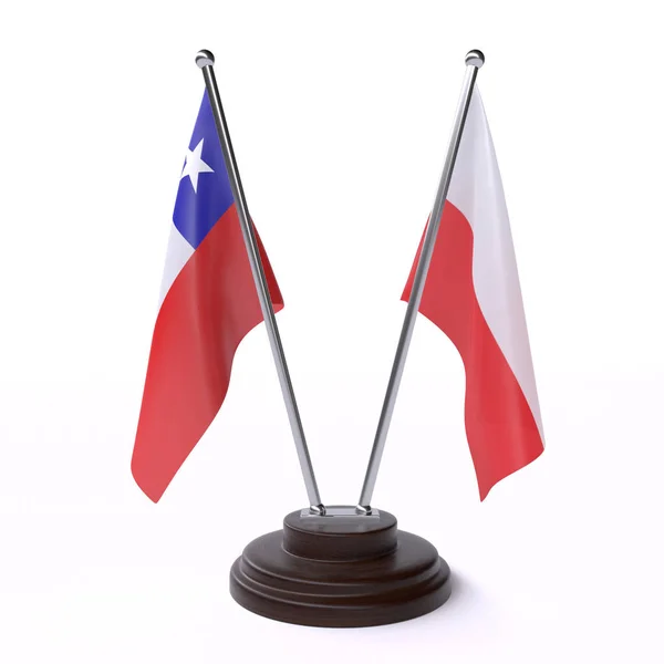 Чилі Польща Два Прапори Столу Ізольовані Білому Тлі — стокове фото