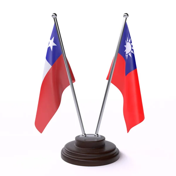 Chile Taiwan Dos Banderas Mesa Aisladas Sobre Fondo Blanco —  Fotos de Stock