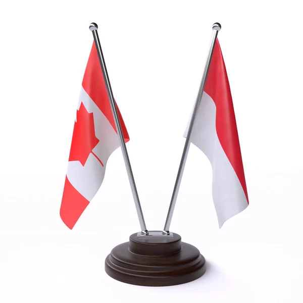 Canada Indonesia Two Table Flags Isolated White Background — Stock Photo, Image