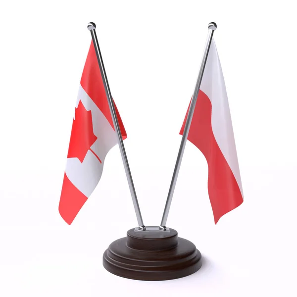 Canada Poland Two Table Flags Isolated White Background — Stock Photo, Image