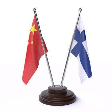 çin ve finlandiya, beyaz arka plan üzerinde izole iki masa bayrakları