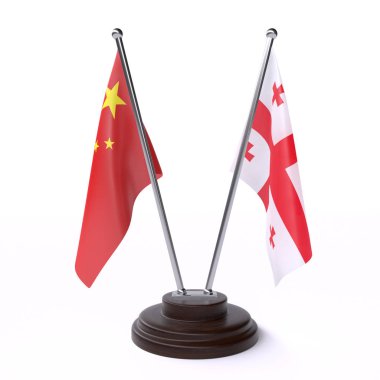 çin ve gürcistan, beyaz arka plan üzerinde izole iki masa bayrakları