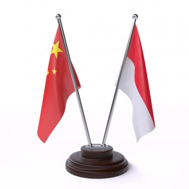 çin ve endonezya, beyaz arka plan üzerinde izole iki masa bayrakları