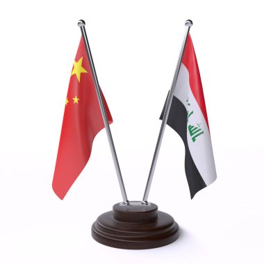 çin ve Irak, beyaz arka plan üzerinde izole iki masa bayrakları