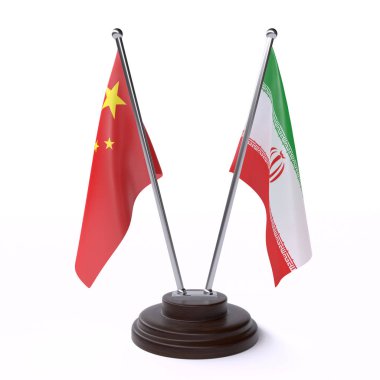 çin ve İran, beyaz arka plan üzerinde izole iki masa bayrakları