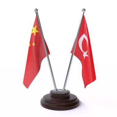 çin ve türkiye, beyaz arka plan üzerinde izole iki masa bayrakları