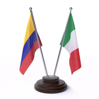 kolombiya ve İtalya, beyaz arka plan üzerinde izole iki masa bayrakları