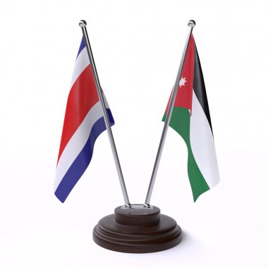 kosta rika ve ürdün, beyaz arka plan üzerinde izole iki masa bayrakları