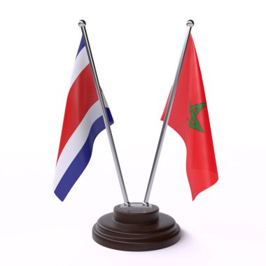 kosta rika ve fas, beyaz arka plan üzerinde izole iki masa bayrakları