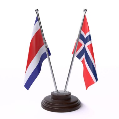 kosta rika ve norveç, beyaz arka plan üzerinde izole iki masa bayrakları