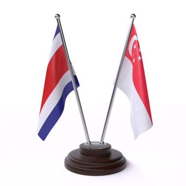 kosta rika ve singapur, beyaz arka plan üzerinde izole iki masa bayrakları