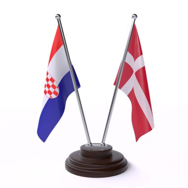 hırvatistan ve Danimarka, beyaz arka plan üzerinde izole iki masa bayrakları