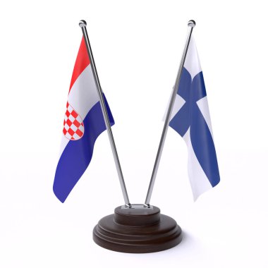 hırvatistan ve finlandiya, beyaz arka plan üzerinde izole iki masa bayrakları