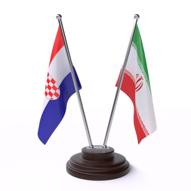 hırvatistan ve İran, beyaz arka plan üzerinde izole iki masa bayrakları