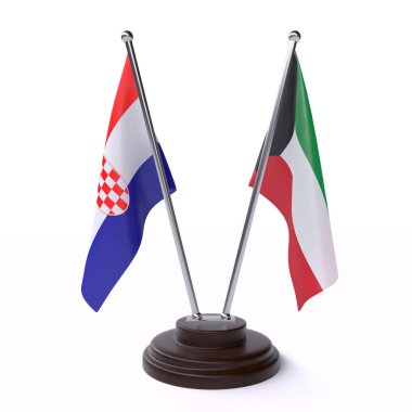 hırvatistan ve Kuveyt, beyaz arka plan üzerinde izole iki masa bayrakları