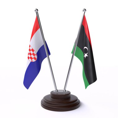 hırvatistan ve libya, beyaz arka plan üzerinde izole iki masa bayrakları