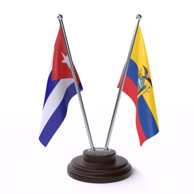 küba ve ekvador, beyaz arka plan üzerinde izole iki masa bayrakları