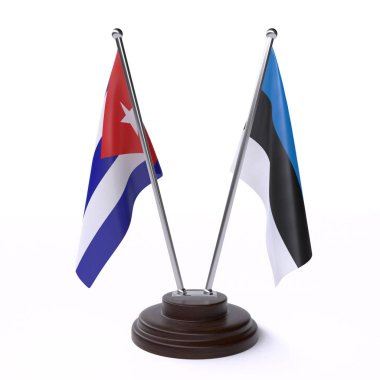 küba ve estonya, beyaz arka plan üzerinde izole iki masa bayrakları