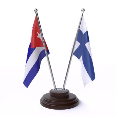 küba ve finlandiya, beyaz arka plan üzerinde izole iki masa bayrakları